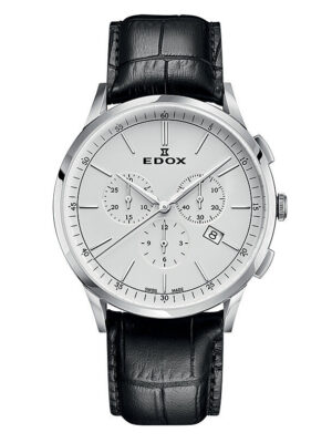 Vyriškas laikrodis Edox Les Vauberts natūrali oda atsparus vandeniui