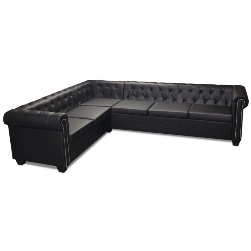 Kampinė šešiavietė sofa, juodos spalvos, Juoda - Image 2