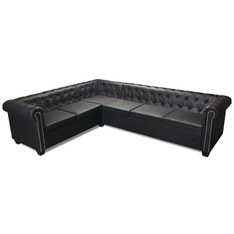 Kampinė šešiavietė sofa, juodos spalvos, Juoda - Image 4