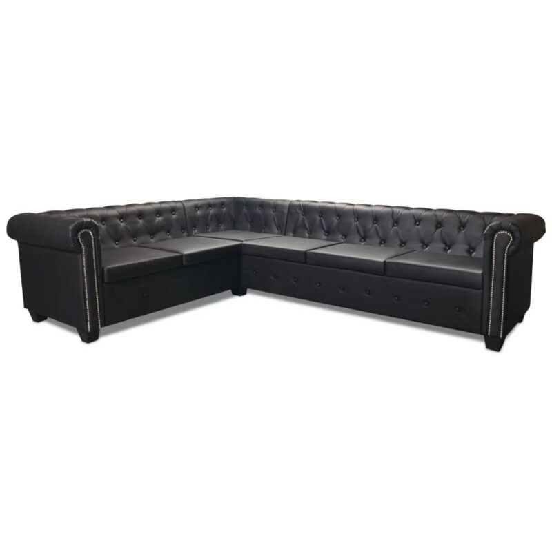 Kampinė šešiavietė sofa, juodos spalvos, Juoda - Image 5