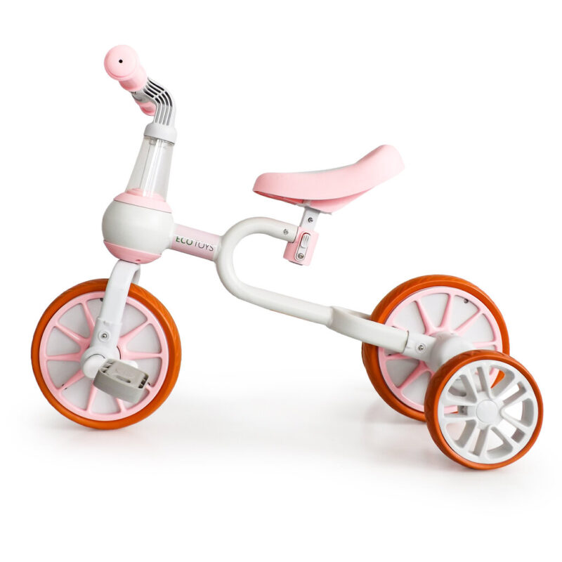 Balansinis dviratis su pedalais ir šoniniais ratais Ecotoys 4in1, baltas/rožinis - Image 4