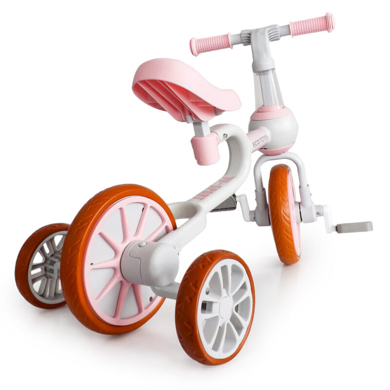 Balansinis dviratis su pedalais ir šoniniais ratais Ecotoys 4in1, baltas/rožinis - Image 3