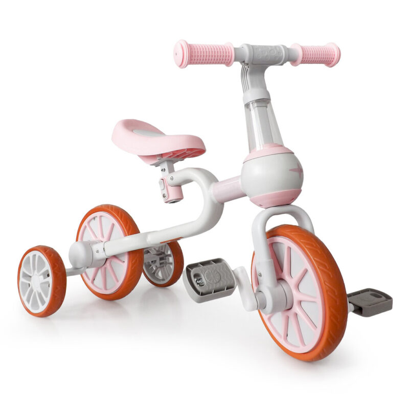 Balansinis dviratis su pedalais ir šoniniais ratais Ecotoys 4in1, baltas/rožinis - Image 2