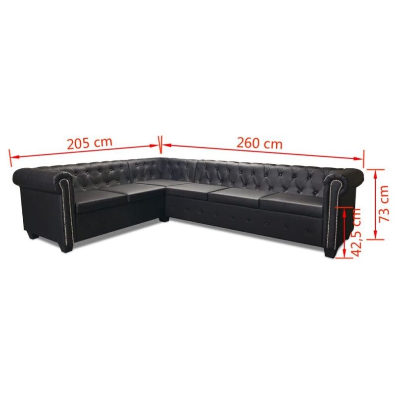 Kampinė šešiavietė sofa, juodos spalvos, Juoda - Image 7