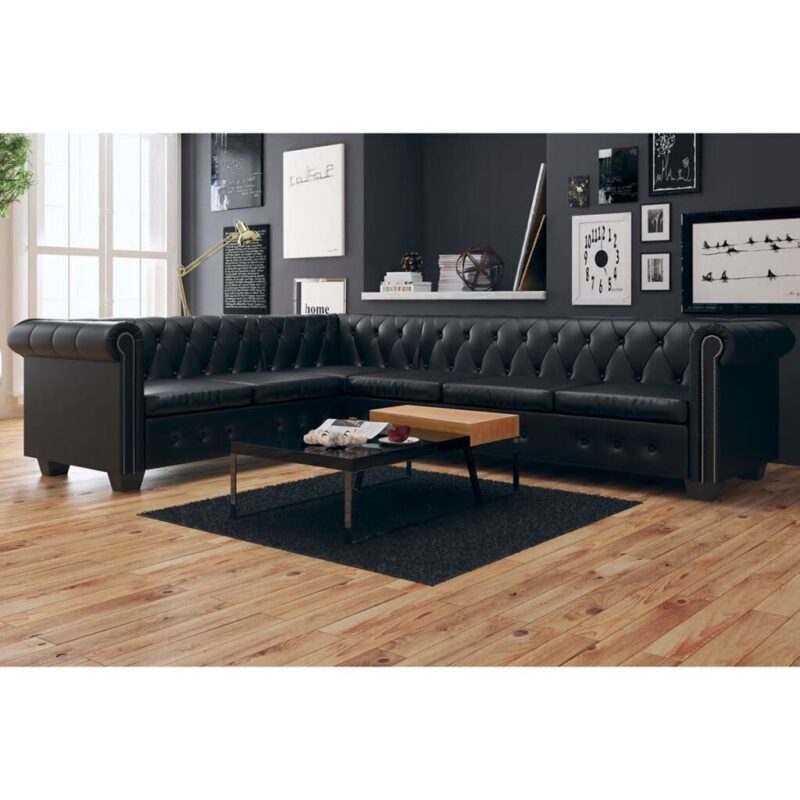 Kampinė šešiavietė sofa, juodos spalvos, Juoda