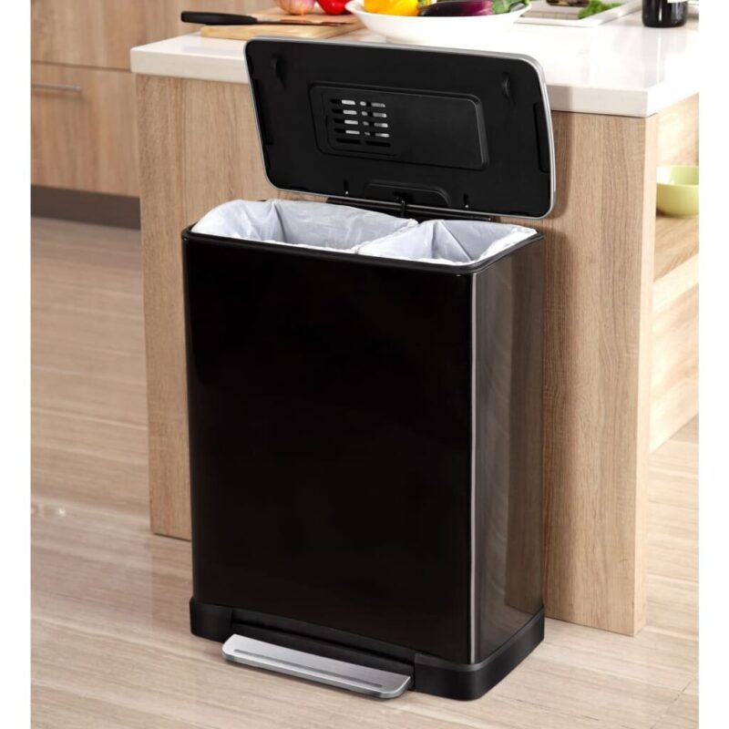 EKO Šiukšliadėžė su pedalu E-Cube, matinės juodos spalvos, 28+18l, Juoda - Image 3