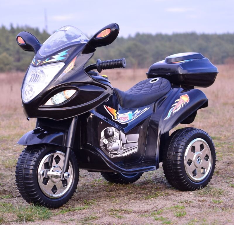 elektrinistriratismotociklasvaikamsstrong2juodas53192uzsakytireference belsilt Elektrinis triratis vaikams Strong 2 su šviesomis ir garsais