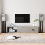 Patvarūs garso kolonėlių laikikliai iš aliuminio ir stiklo