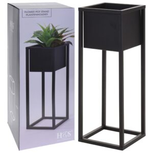 Juodas metalinis gėlių vazonas su stoveliu  Home  Styling