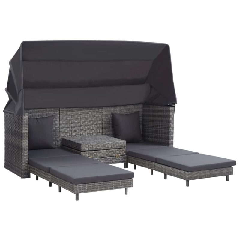 Ištraukiama trivietė sofa-lova su stogeliu, pilka