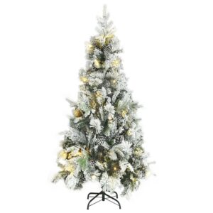 Kalėdinė eglutė su sniegu/LED/kankorėžiais, 225cm