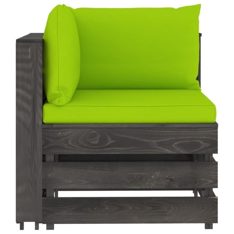 Keturvietė sodo sofa su pagalvėmis, pilkai impregnuota mediena, šviesiai žalia - Image 4