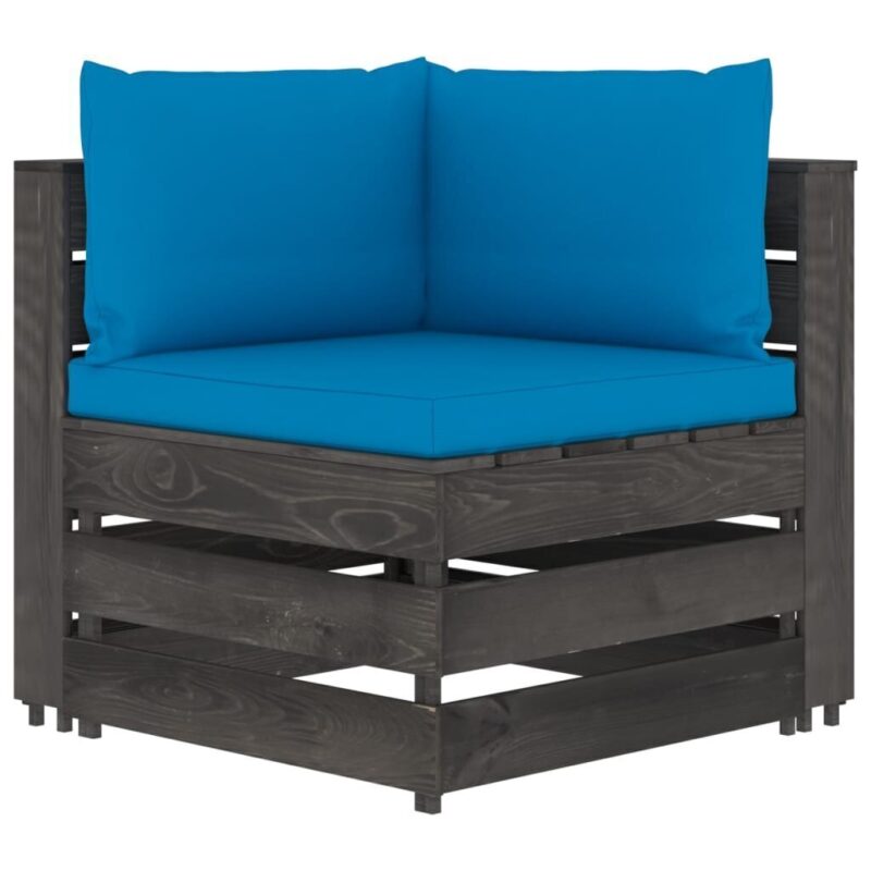 Keturvietė sodo sofa su pagalvėmis, pilkai impregnuota mediena, šviesiai mėlyna - Image 3