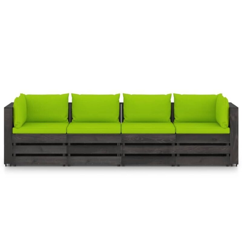 Keturvietė sodo sofa su pagalvėmis, pilkai impregnuota mediena, šviesiai žalia - Image 2