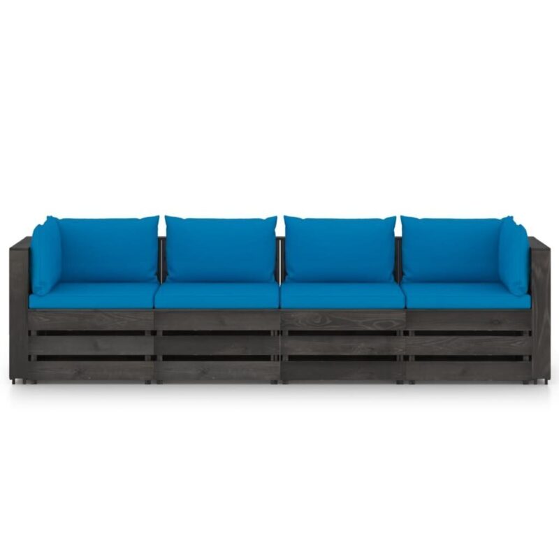 Keturvietė sodo sofa su pagalvėmis, pilkai impregnuota mediena, šviesiai mėlyna - Image 2
