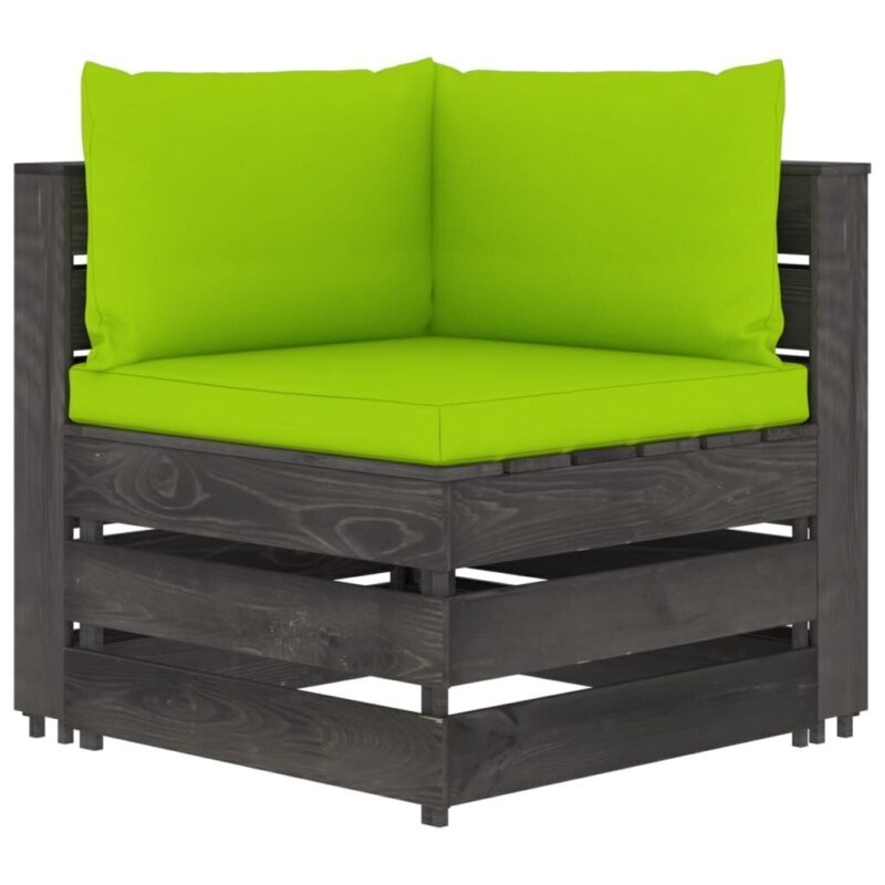 Keturvietė sodo sofa su pagalvėmis, pilkai impregnuota mediena, šviesiai žalia - Image 3