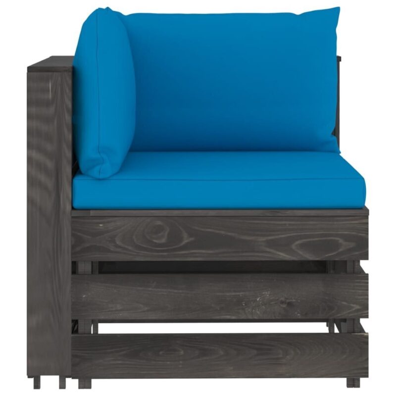 Keturvietė sodo sofa su pagalvėmis, pilkai impregnuota mediena, šviesiai mėlyna - Image 4