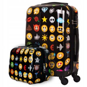 Emodži lagamino ir kosmetikos krepšio rinkinys juodas