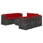 Lauko baldų komplektas iš palečių su pagalvėlėmis, 9 dalių, raudonas
