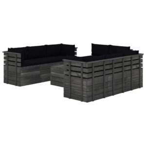 Lauko baldų komplektas iš palečių 9 dalių juodas