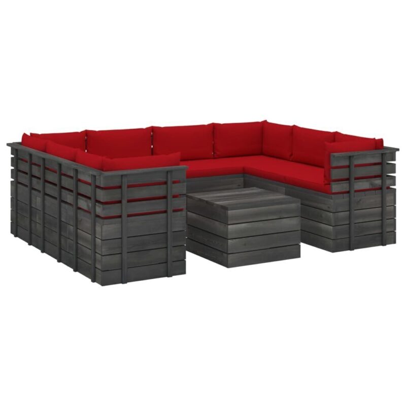 Lauko baldų komplektas iš palečių su pagalvėlėmis, 9 dalių, raudonas - Image 2