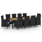 Juodas vidaXL lauko komplektas su 10 kėdžių ir stalu
