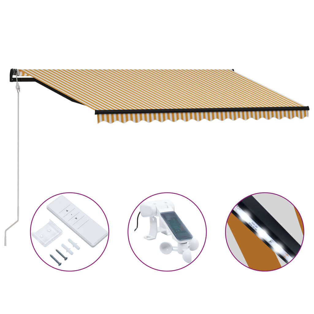 markizesuvejojutikliuirled400x3001cfe9kainareference belsilt Markizė su vėjo jutikliu ir LED 400×300 cm geltona