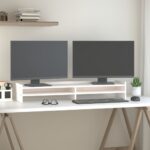 Monitoriaus laikiklis Monitoriaus stovas, Pušies medienos masyvas, 100x24x16cm, balta