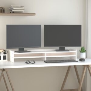 Monitoriaus laikiklis Monitoriaus stovas, Pušies medienos masyvas, 100x24x16cm, balta