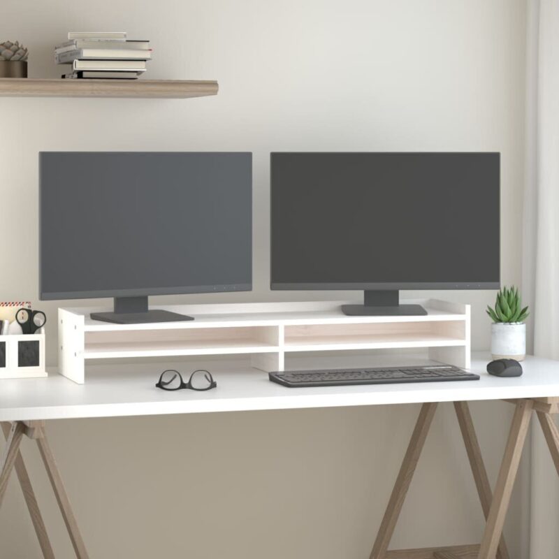 Monitoriaus laikiklis Monitoriaus stovas, Pušies medienos masyvas, 100x24x16cm, balta