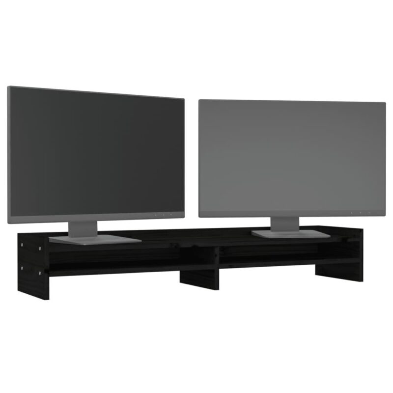 Monitoriaus laikiklis Monitoriaus stovas, Pušies medienos masyvas, 100x24x16cm, juoda - Image 3