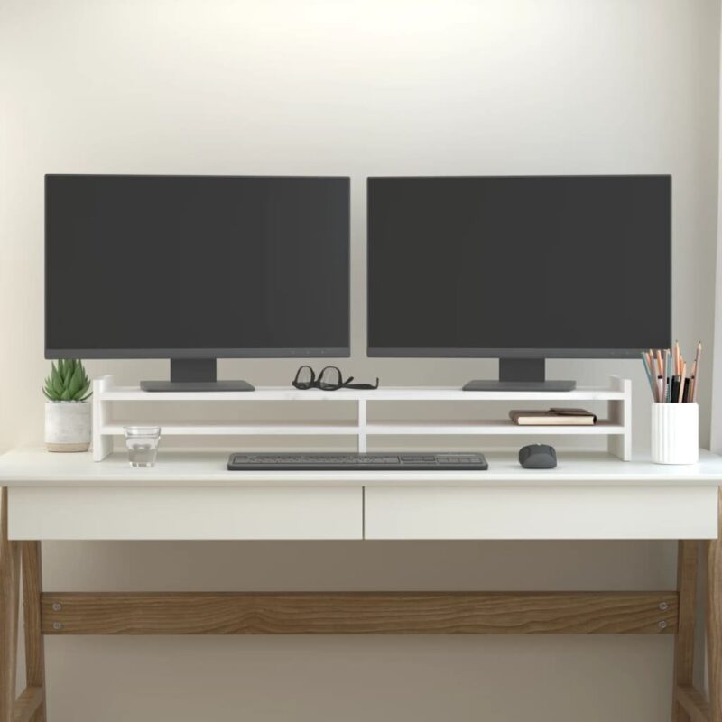 Monitoriaus laikiklis Monitoriaus stovas, Pušies medienos masyvas, 100x27x15cm, balta - Image 2