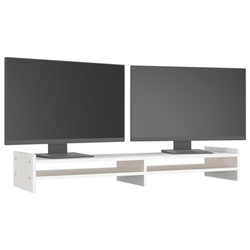 Monitoriaus laikiklis Monitoriaus stovas, Pušies medienos masyvas, 100x27x15cm, balta - Image 3