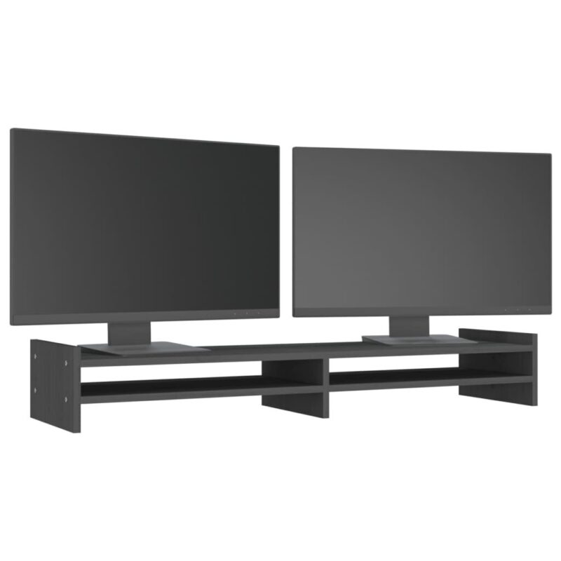 Monitoriaus laikiklis Monitoriaus stovas, Pušies medienos masyvas, 100x27x15cm, pilka - Image 3