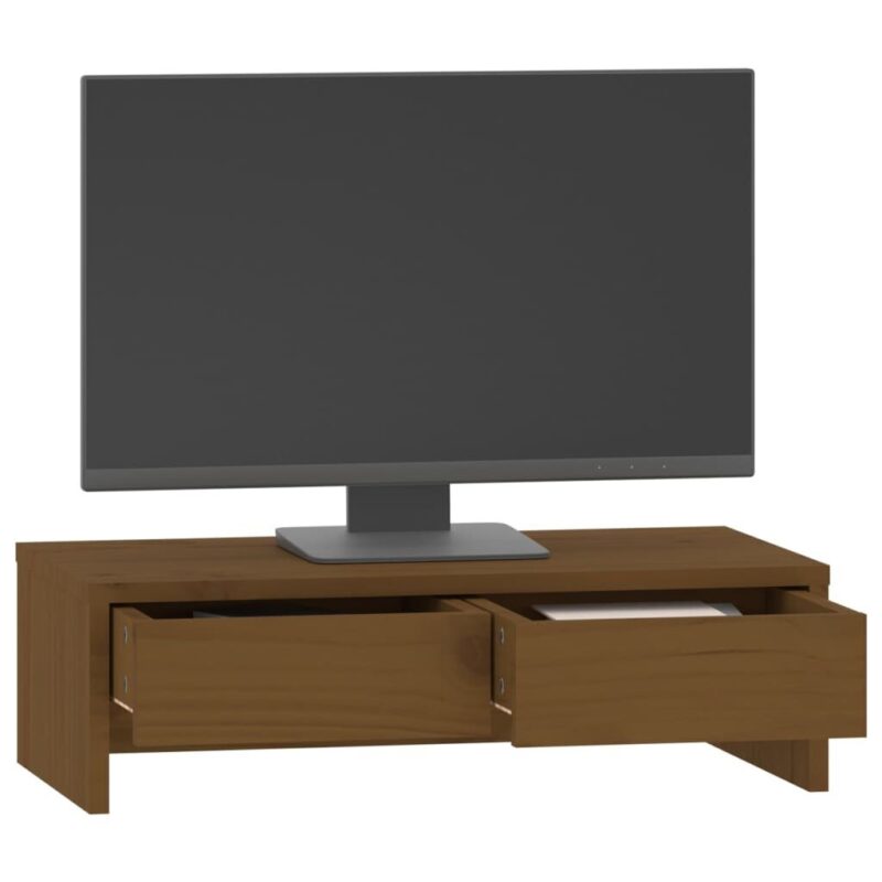 Monitoriaus laikiklis Monitoriaus stovas, Pušies medienos masyvas, 50x27x15cm, medaus ruda - Image 3