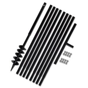 Plieninis 10 cm žemės grąžtas su rankena ir ilgintuvais