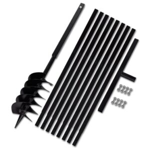 Plieninis 15 cm žemės grąžtas su rankena ir ilgintuvais 9 m