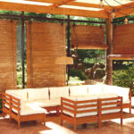 9 dalių poilsio baldų komplektas iš pušies medienos rudas