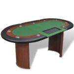 Pokerio stalas su vieta dalintojui ir padėklu žetonams, 10 žaidėjų, žalias