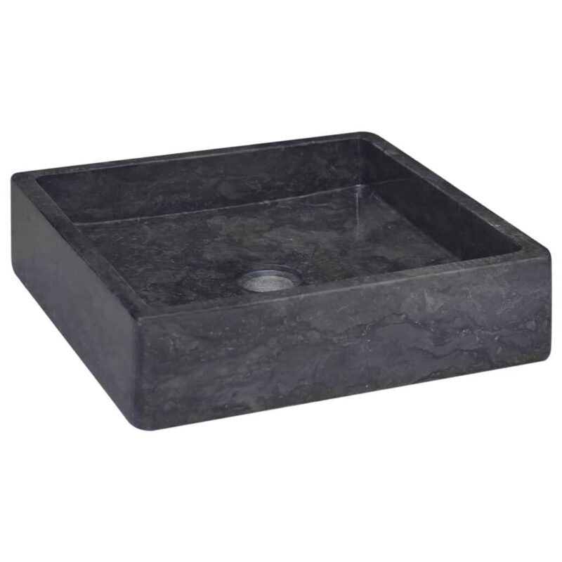 Juodas marmurinis praustuvas 40x40x10 cm  elegancija voniai