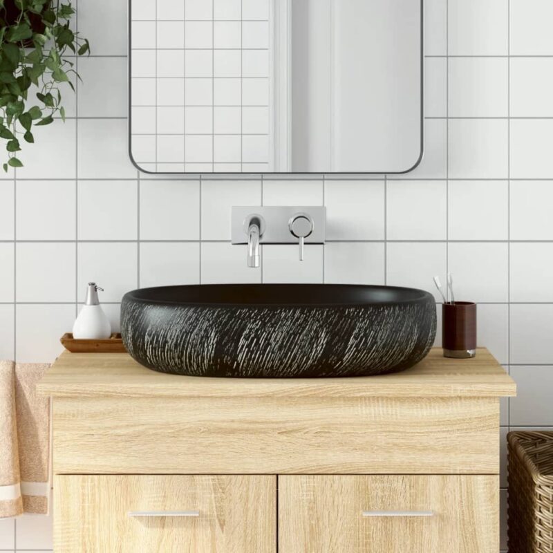 Juodas ovalus keraminis praustuvas 59x40x14 cm  Belsilt