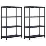 Juodos sandėliavimo lentynos 2 vnt 90x40x138 cm iš plastiko