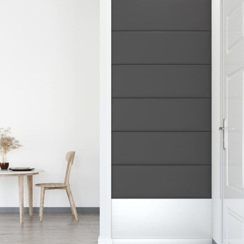 Sienų plokštės, 12vnt., pilkos, 90x30cm, dirbtinė oda, 3,24m² - Image 3