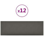 Sienų plokštės, 12vnt., pilkos, 90x30cm, dirbtinė oda, 3,24m²