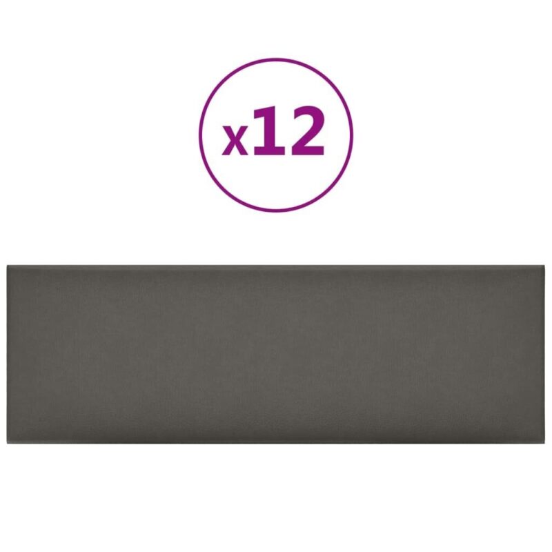 Sienų plokštės, 12vnt., pilkos, 90x30cm, dirbtinė oda, 3,24m²
