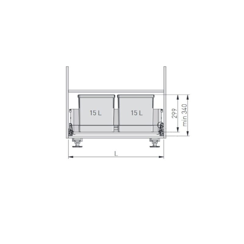 Šiukšliadėžių komplektas stalčiams: įdėklas 60 cm, 1x15l, 2x7l - Image 2