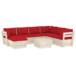 Sodo baldų komplektas iš palečių su pagalvėlėmis 8 dalių raudonas