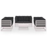 Sodo baldų komplektas 7 dalių su pagalvėlėmis baltas