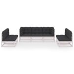 Sodo baldų komplektas su pagalvėlėmis 7 dalių baltas