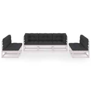 Sodo baldų komplektas su pagalvėlėmis 7 dalių baltas